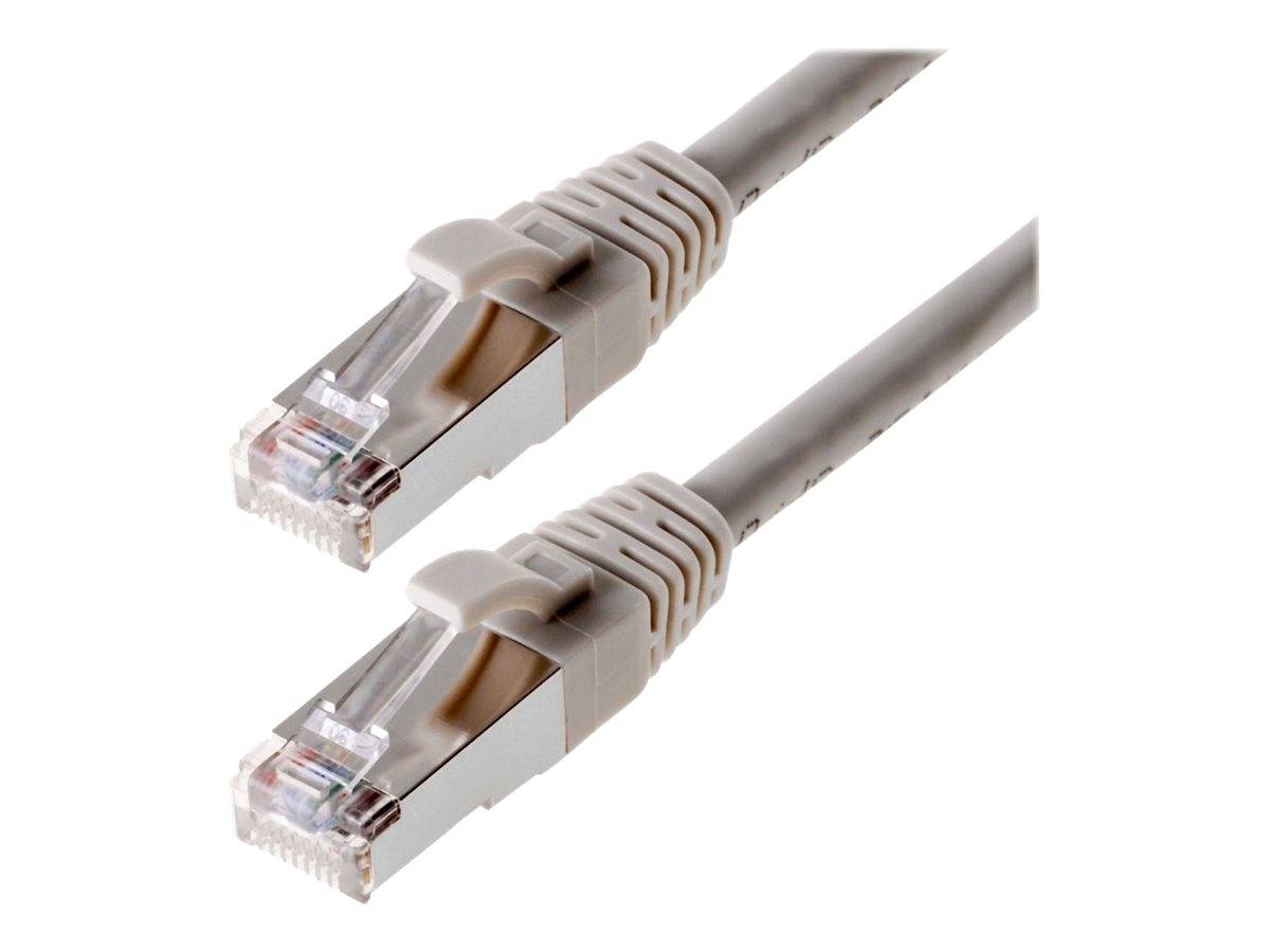 Zwei graue Ethernet-Kabel mit RJ45-Anschlüssen auf weißem Hintergrund.