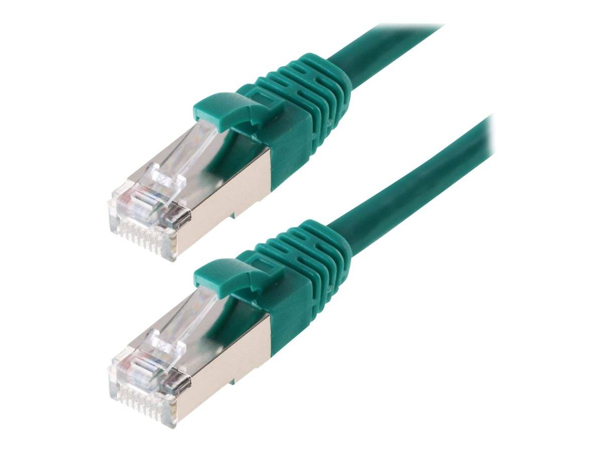 Zwei grüne Ethernet-Kabel mit RJ45-Steckern auf weißem Hintergrund.