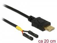 HDMI-Kabel mit abgeschnittenem Ende, das drei interne Drähte freilegt; Beschriftung liest sich „ca 20 cm".
