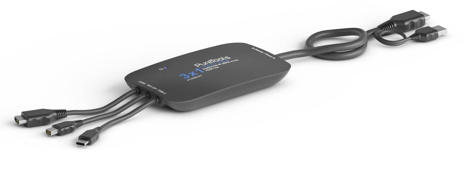 PureTools PT-PSW-31i - Video/Audio-Schalter - 1 x HDMI + 1 x Mini DisplayPort + 1 x USB-C