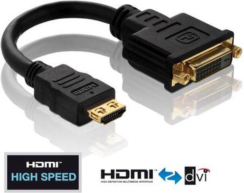 PureLink PureInstall Serie HDMI / DVI Adapterkabel, vergoldet, HDMI St. A / 24+1pol DVI-D Bu., 0,1 m