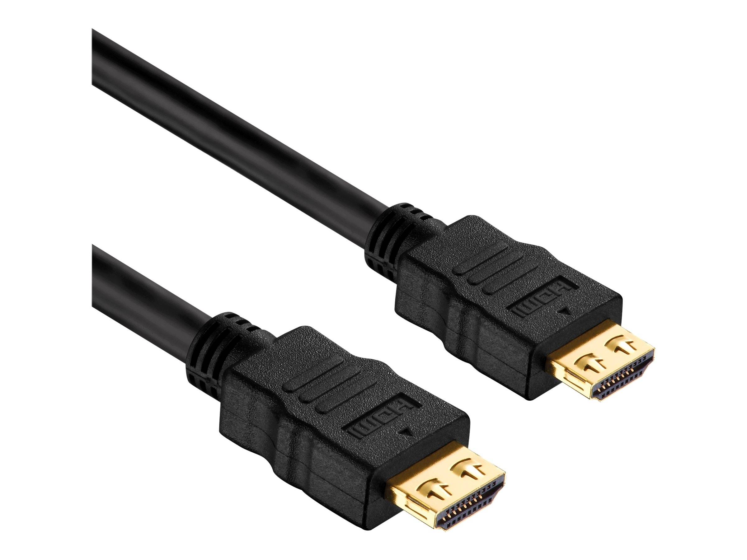 Zwei schwarze HDMI-Kabel mit vergoldeten Steckern auf weißem Hintergrund.