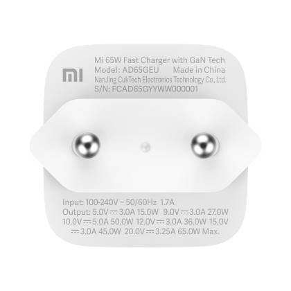Xiaomi Mi 65W Fast Charger with GaN Tech 5V/3A, 9V/3A, 12V/3A, 15V/3A, 20V/3.25A 65W max