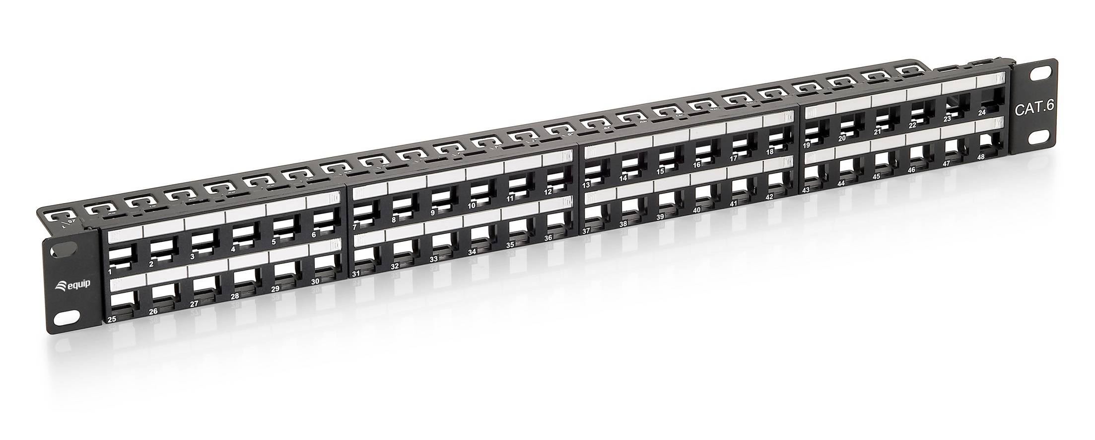 equip Patch Panel - Patch-Panel mit Kabelverwaltung - CAT 6 - UTP - Schwarz, RAL 9005 - 1U - 48.3 cm (19"")