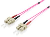 Zwei rosa Glasfaserkabel mit beigefarbigen Dualstecker-Anschlüssen auf weißem Hintergrund.