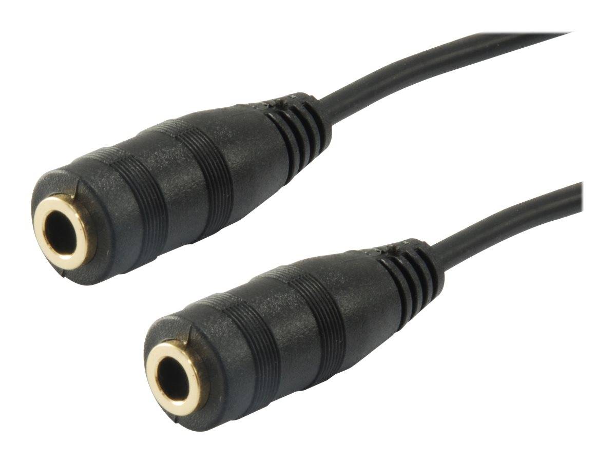 Zwei schwarze weibliche Audiokabelverbinder mit goldfarbenen Rändern auf weißem Hintergrund.