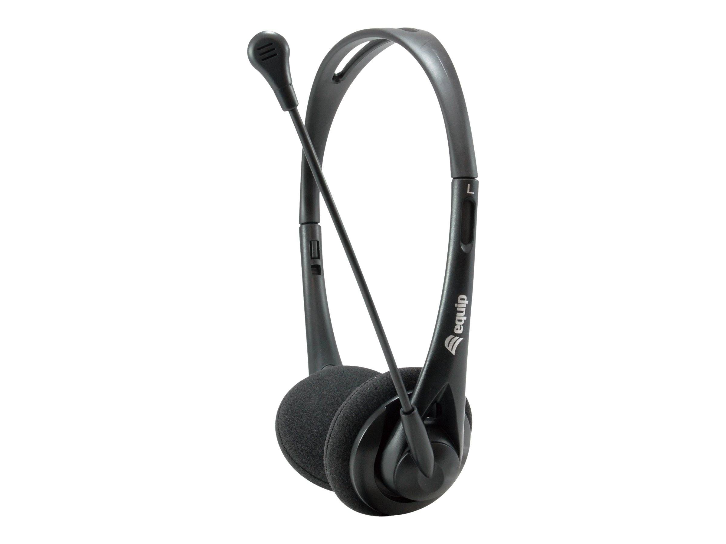 Schwarzes Over-Ear-Headset mit angebrachtem Boom-Mikrofon auf weißem Hintergrund.