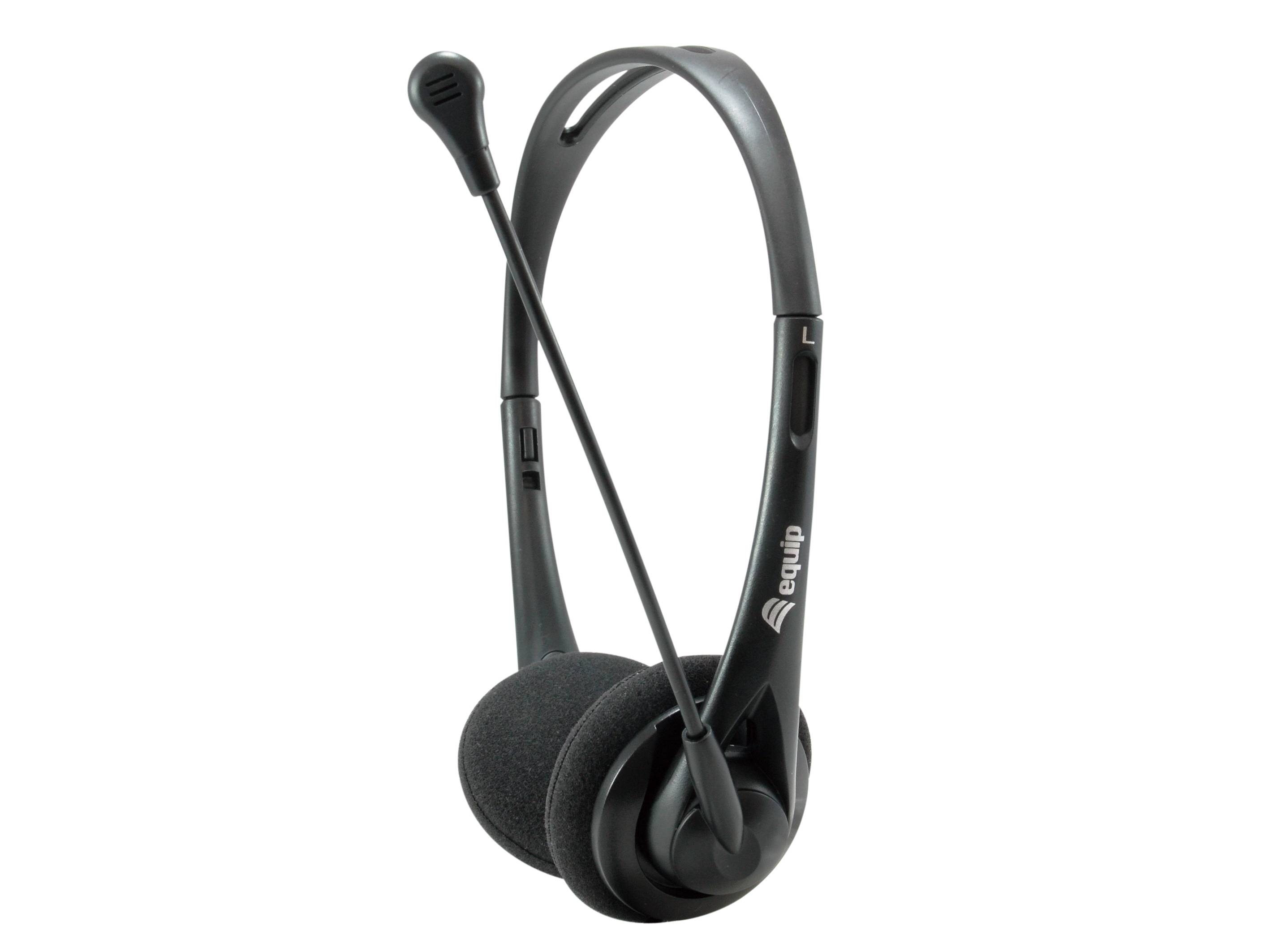 Schwarzes Over-Ear-Headset mit angebautem Boom-Mikrofon auf weißem Hintergrund.