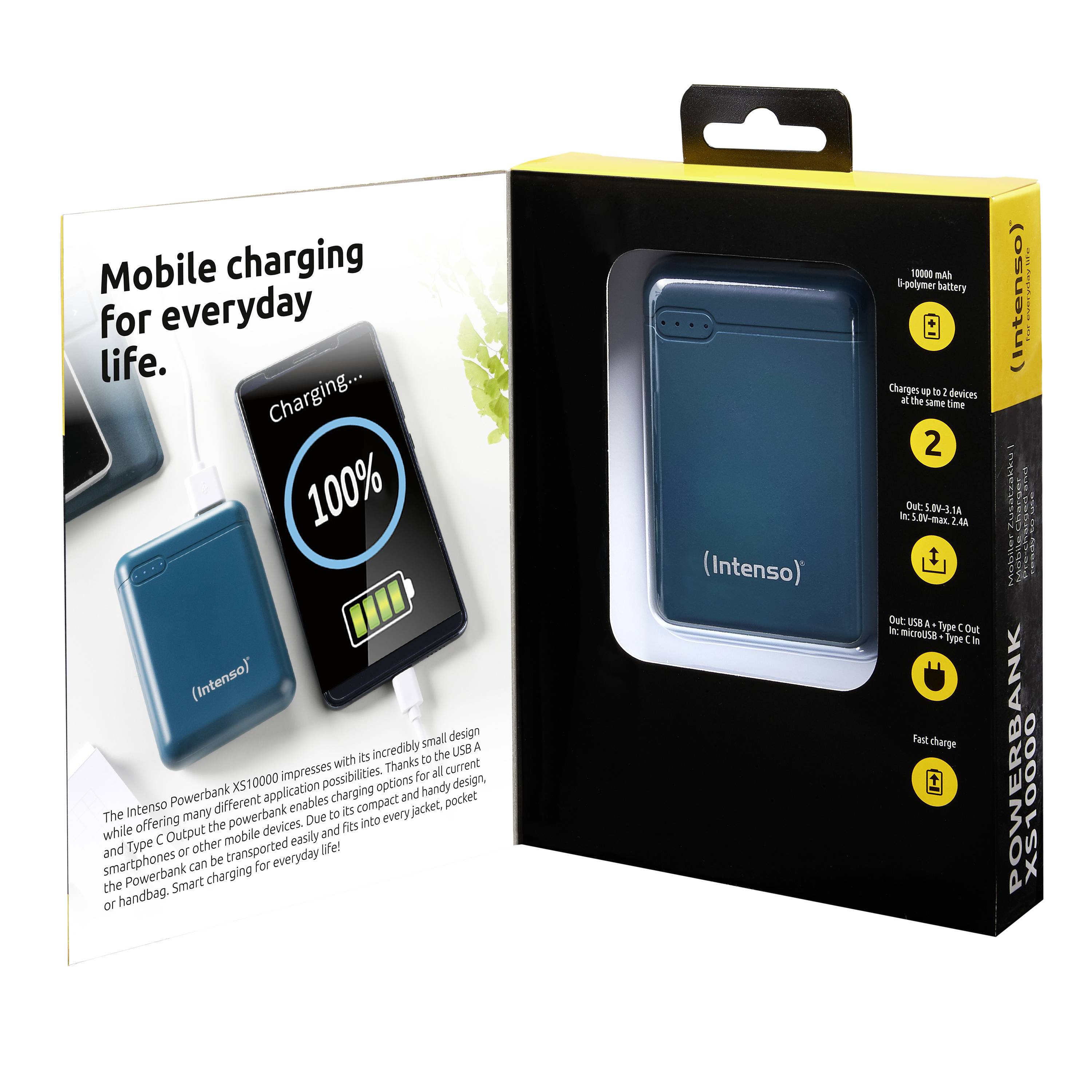 Intenso XS10000 - Powerbank - 10000 mAh - 3.1 A - 2 Ausgabeanschlussstellen (USB, 24 pin USB-C)