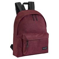 Weinroter Rucksack mit schwarzen Riemen, vorderer Reißverschlusstasche und kleinem „NIXON