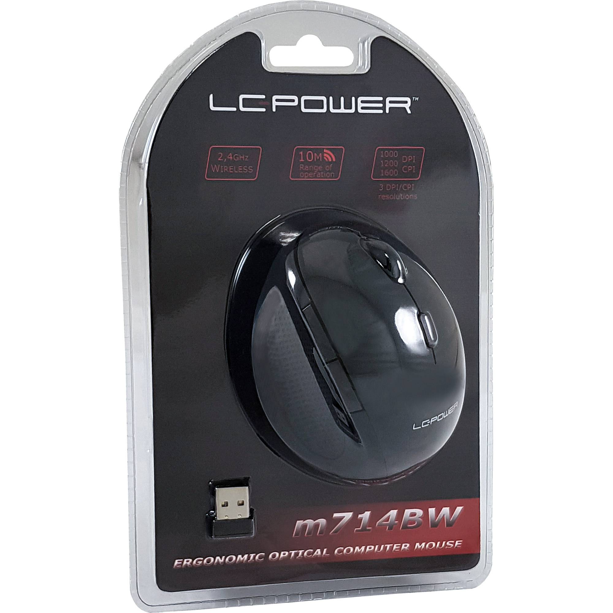LC Power M714BW - Maus - ergonomisch - optisch - 5 Tasten - kabellos - 2.4 GHz - kabelloser Empfänger (USB)