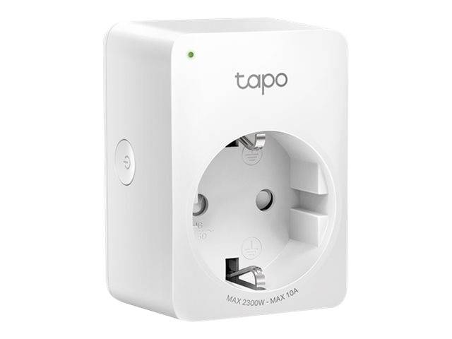 Weißer Tapo Smart-Stecker mit einer vorderen Stromauslass und kleiner Anzeigelampe.