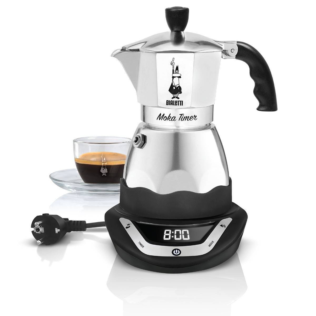 Bialetti Moka Timer, Elektrische Espressokanne, Gemahlener Kaffee, Schwarz, Silber