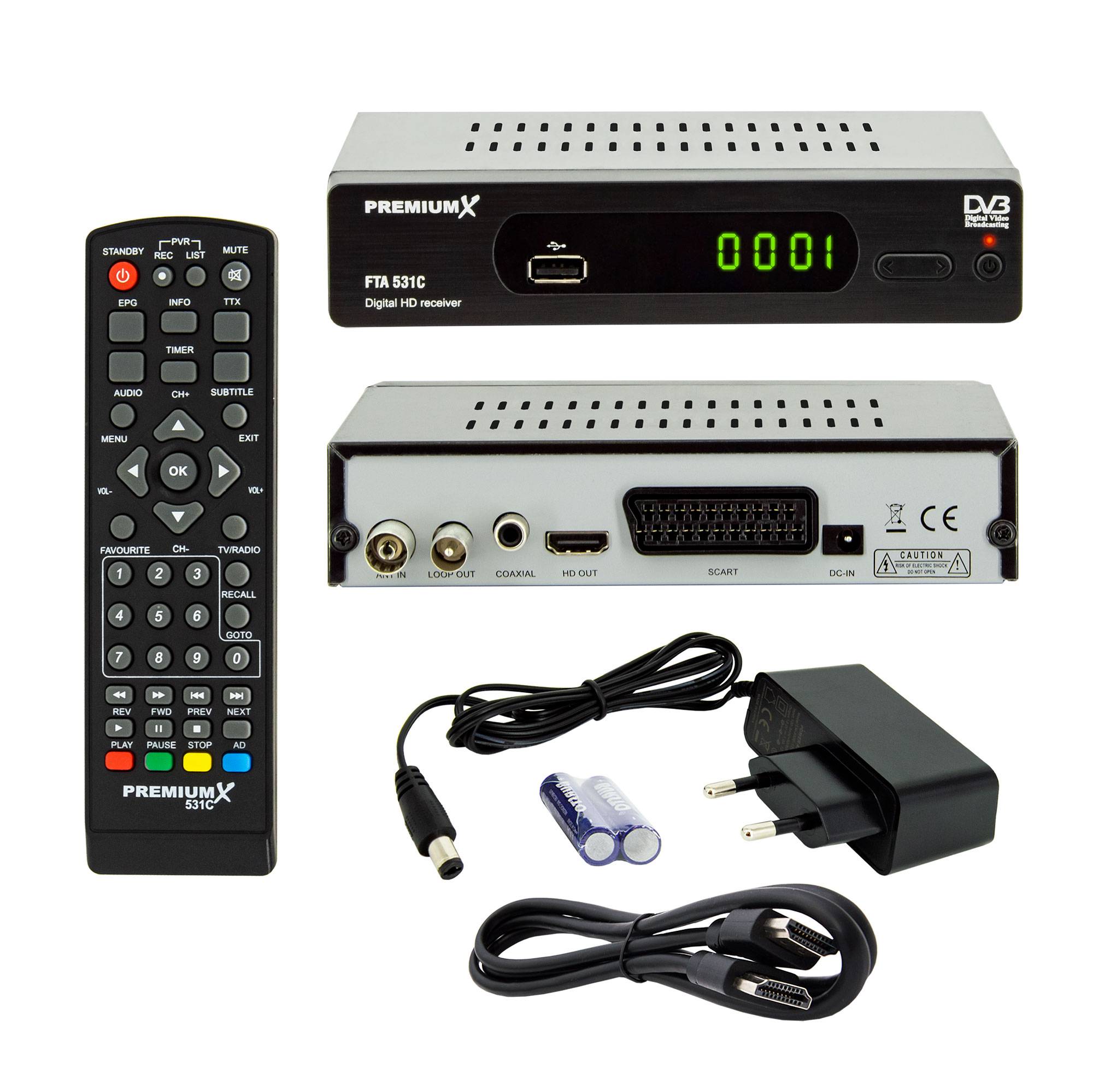 PremiumX Kabelreceiver DVB-C FTA 531C Digital FullHD SCART HDMI USB Mediaplayer, TV-Receiver Kabel-Fernsehen