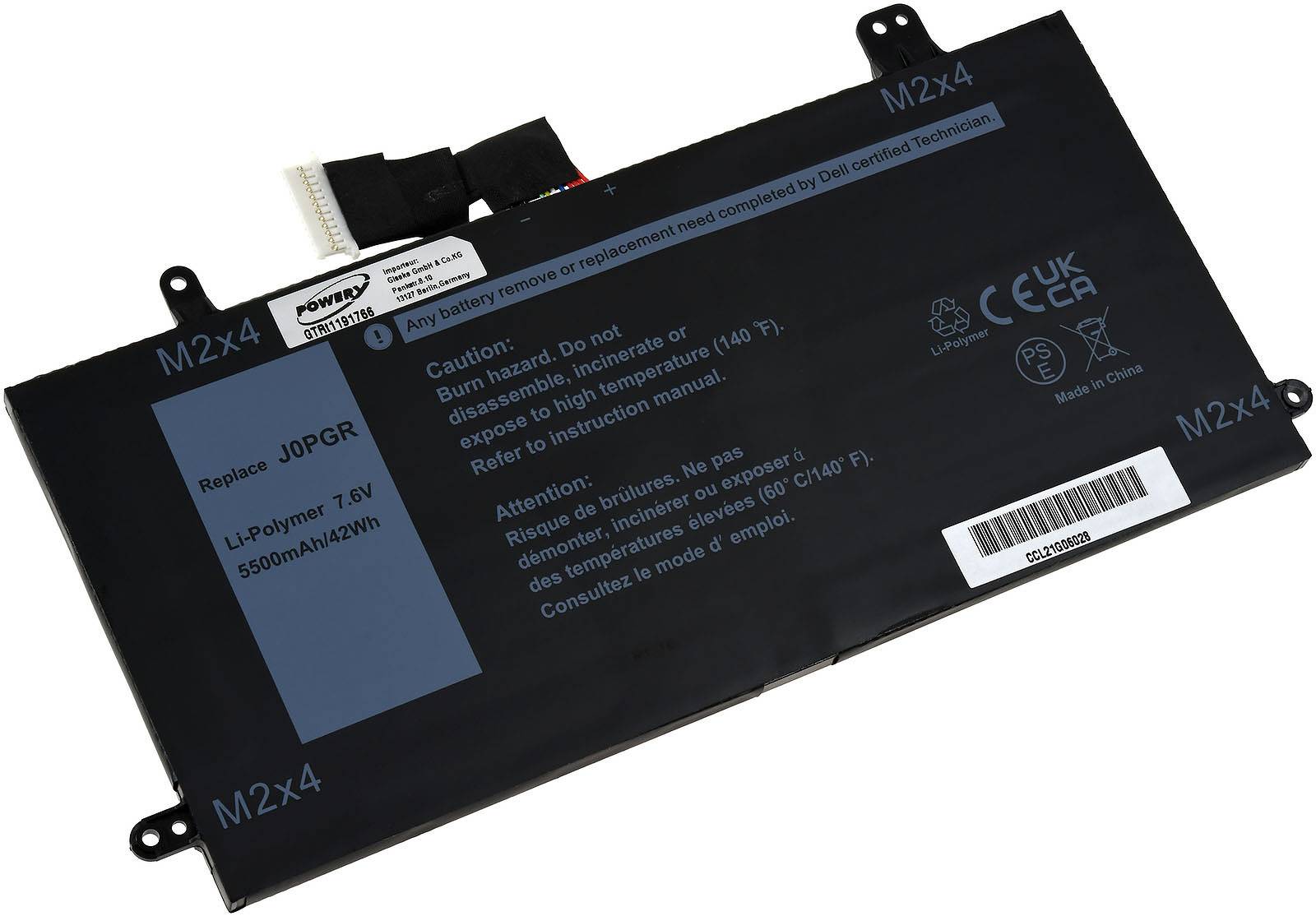 Powery Akku kompatibel mit Dell Typ J0PGR, 7,6V, Li-Polymer