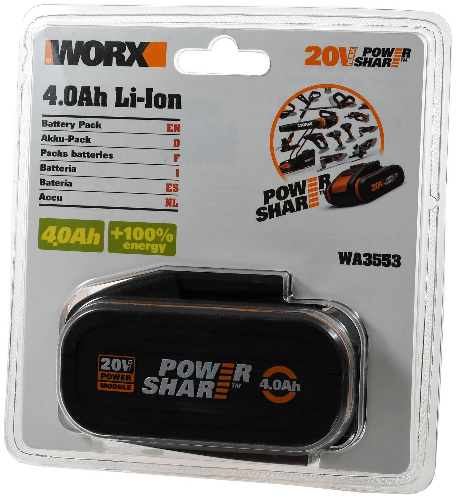 WORX Akku für Rasenmäher WG779E, WG779E.1, 20V, Li-Ion
