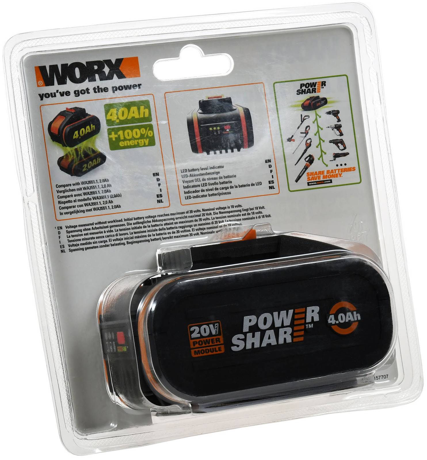 WORX Akku für Rasenmäher WG779E, WG779E.1, 20V, Li-Ion