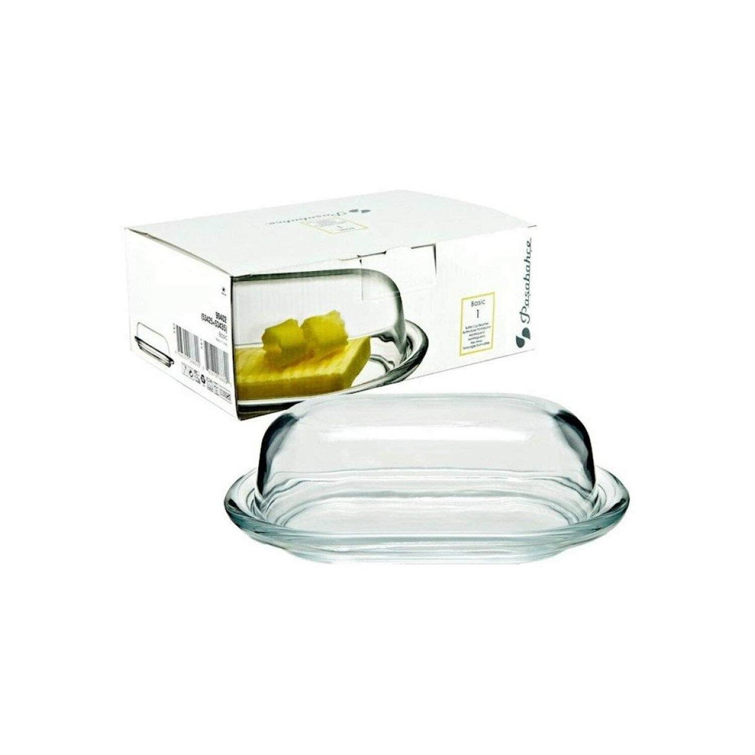 Pasabahce Basic - Butterdose, 19,5 x 13 cm aus Glas mit Deckel Schale Butterbox