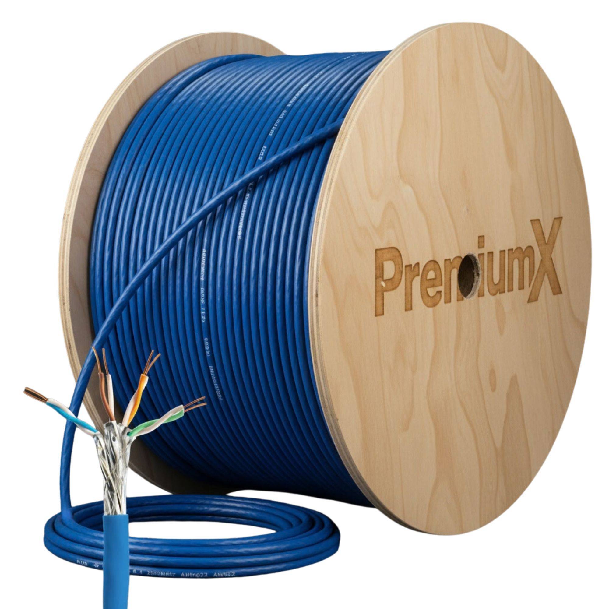 PremiumX 500m CAT 8 Verlegekabel | 40Gbit 2000MHz | S/FTP PIMF AWG22 Reinkupfer | Eca LSZH FRNC Halogenfrei | Profi LAN Netzwerk Datenkabel Simplex