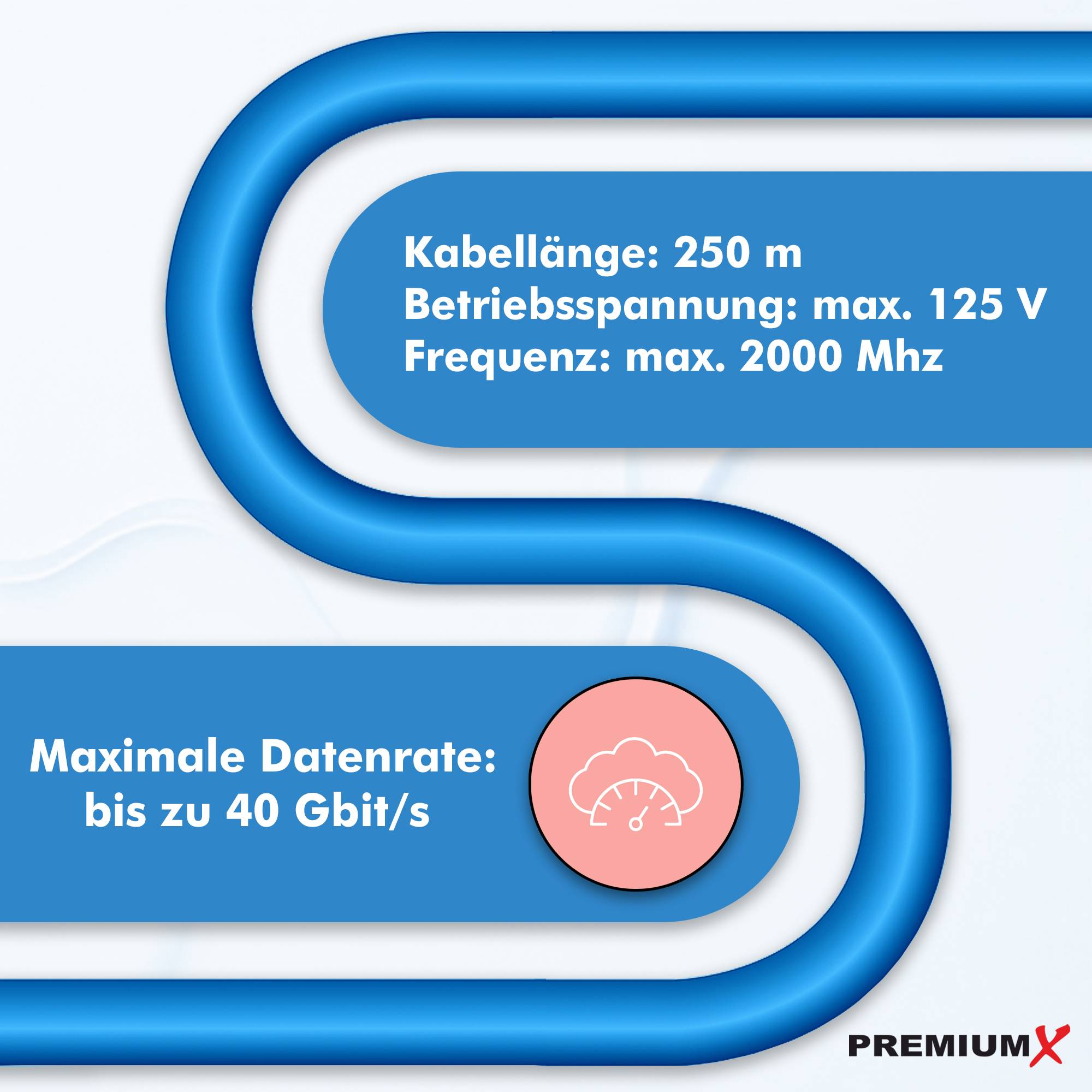 PremiumX 250m CAT 8 Verlegekabel | 40Gbit 2000MHz | S/FTP PIMF AWG22 Reinkupfer | Eca LSZH FRNC Halogenfrei | Profi LAN Netzwerk Datenkabel Duplex