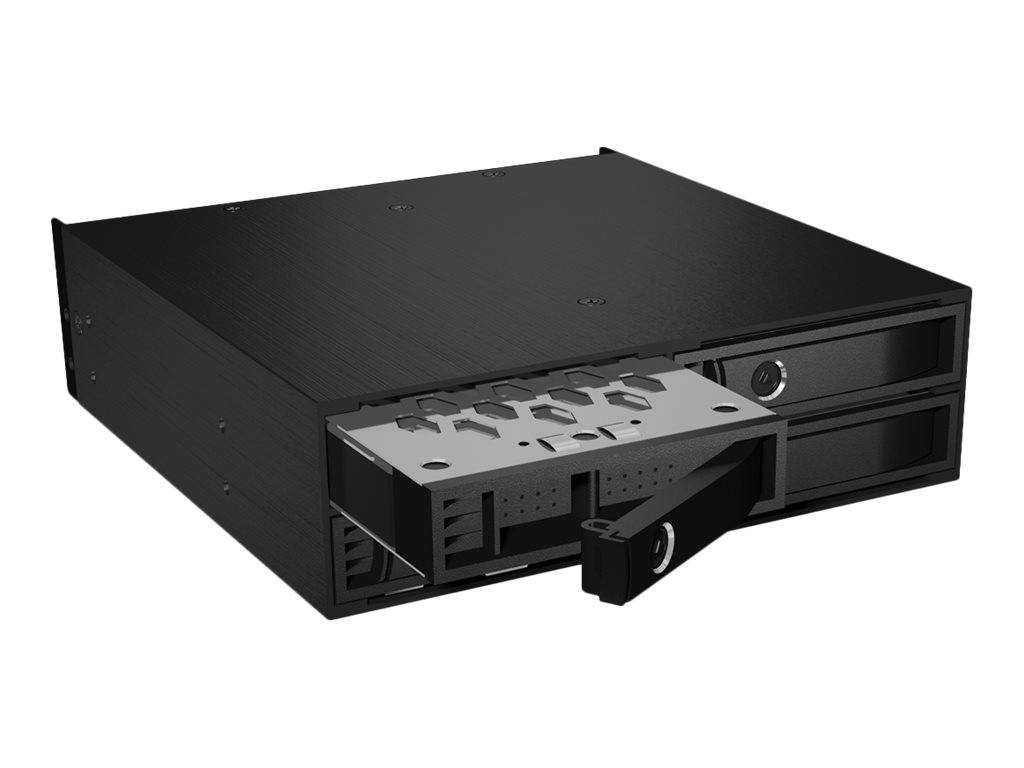 Schwarzer Rack-Server mit einer offenen vorderen Laufwerk-Schublade, die den Zugriff auf den austauschbaren Speicher zeigt.