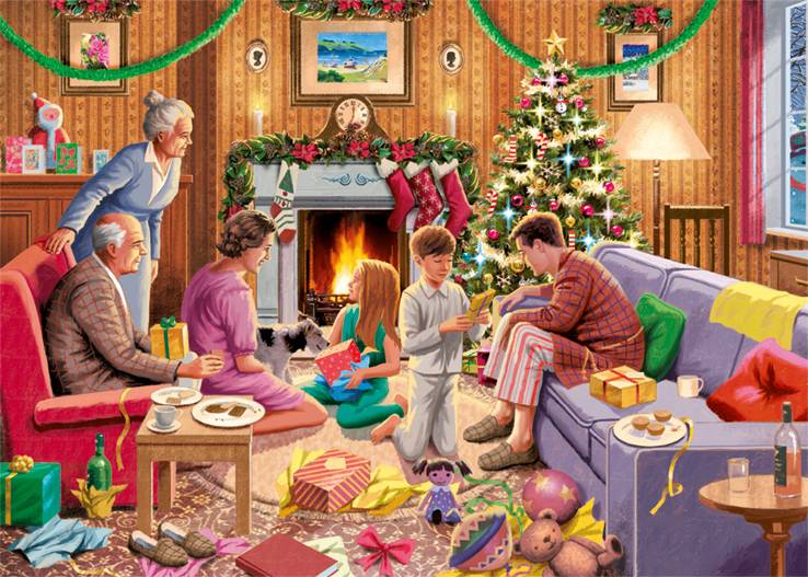 Family Time at Christmas 4x1000 Teile Puzzle