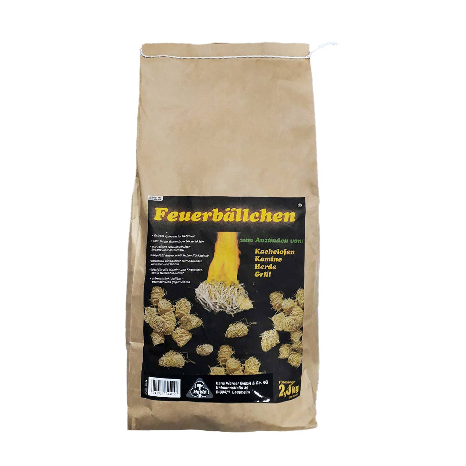 HaWe Feuerbällchen Grillanzünder, Kaminanzünder, Ofenanzünder aus Holz und Wachs - Größe:2.5 kg