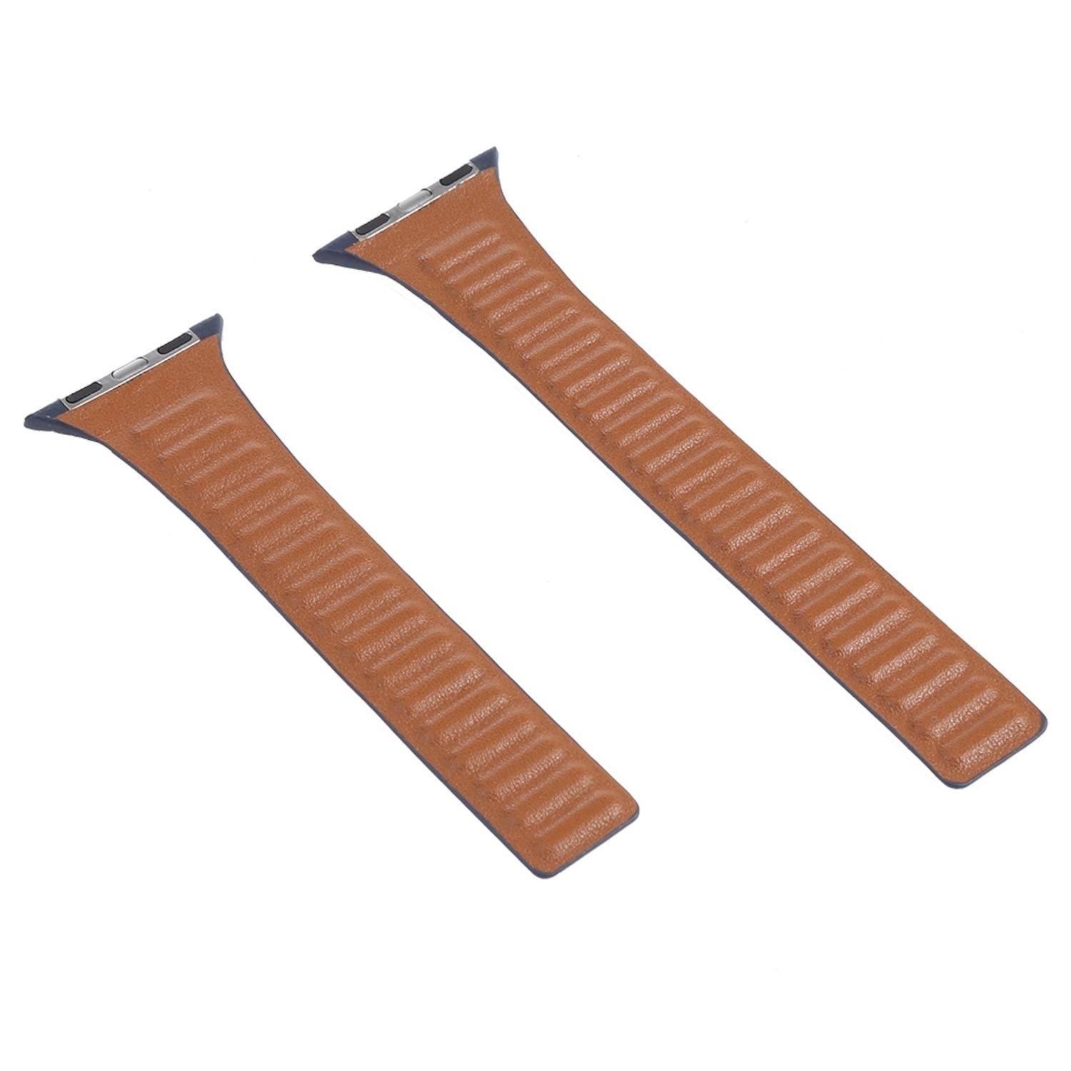 Zwei braune Uhrenarmbänder mit Metallverbindern, nebeneinander auf weißem Hintergrund gezeigt.
