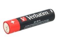 Eine einzelne schwarz-rote Verbatim-AA-Batterie auf weißem Hintergrund.