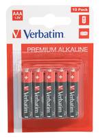 Verbatim Premium-Alkalibatterien AAA, 10er-Pack, shown in retail blister packaging.