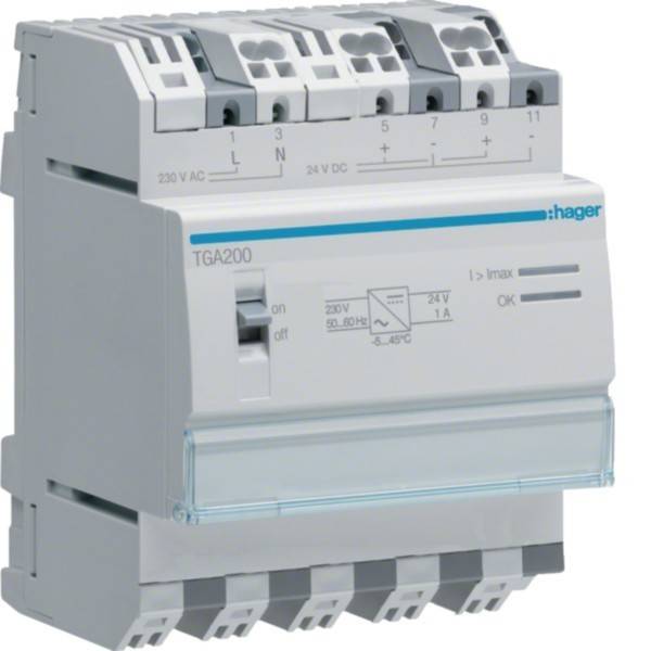 Dreipol-Hager Überspannungsschutzgerät, Modell TGA200, mit Leistungsdaten und Statusanzeigen. Geeignet für elektrische Sicherheit.