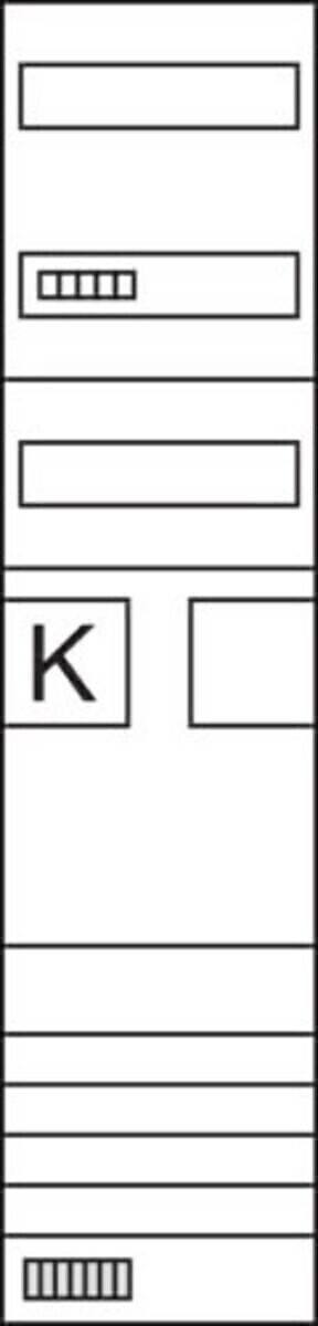 Buchstabe 'K' zentriert in einem kleinen Quadrat neben einem leeren Quadrat, beide mit dünnen schwarzen Linien umrandet.