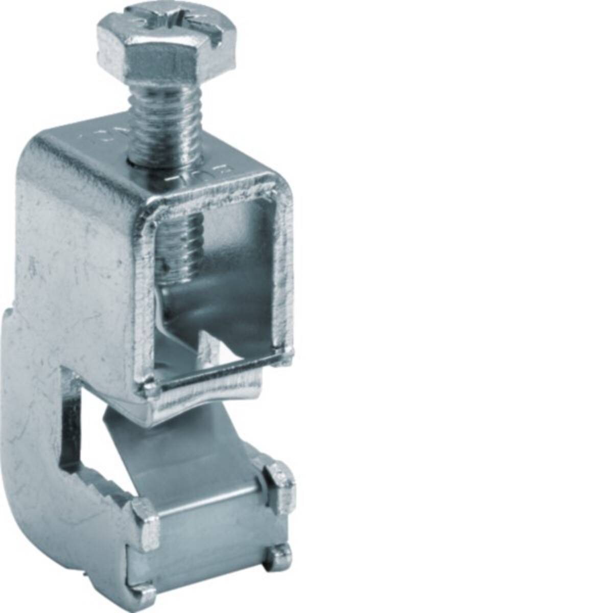 Metallische Elektroinstallationsrohrschelle mit Anzugsschraube, verwendet zum Sichern eines Rohrs oder Kabels.