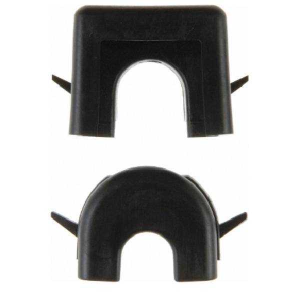 Zwei schwarze Kunststoff-Kabelklemmen, eine rechteckige und die andere halbkreisförmig, beide mit U-förmigen Öffnungen und seitlichen Klammern.