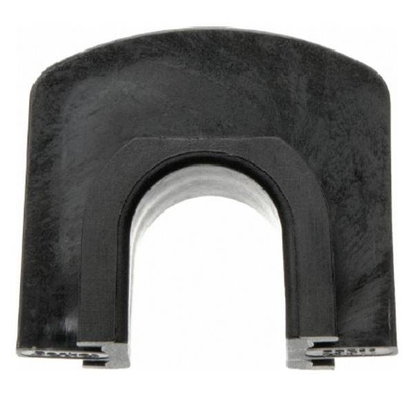 Eine schwarze Gummiu-förmige Abdeckung, wahrscheinlich zum Schutz oder zur Stabilisierung eines zylindrischen Objekts.