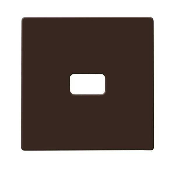 Eine quadratische, dunkelbraune Schalterabdeckung mit einem zentralen rechteckigen Ausschnitt.