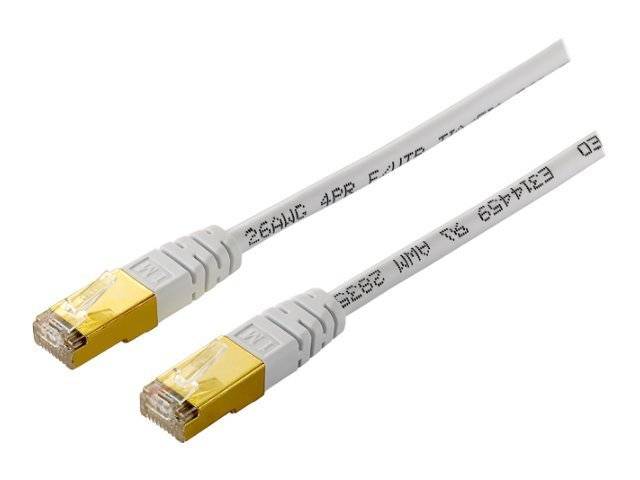 Zwei weiße Ethernet-Kabel mit gelben RJ45-Steckern auf einfachem Hintergrund.