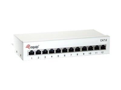 Ein 12-Port-CAT.6-Ethernet-Netzwerk-Switch mit nummerierten, gekennzeichneten Ports auf der Frontblende.