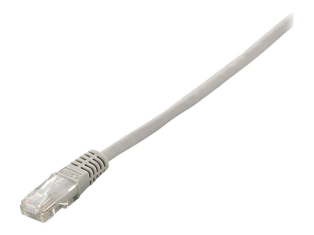 Graues Ethernet-Netzwerkkabel mit RJ45-Stecker auf weißem Hintergrund.