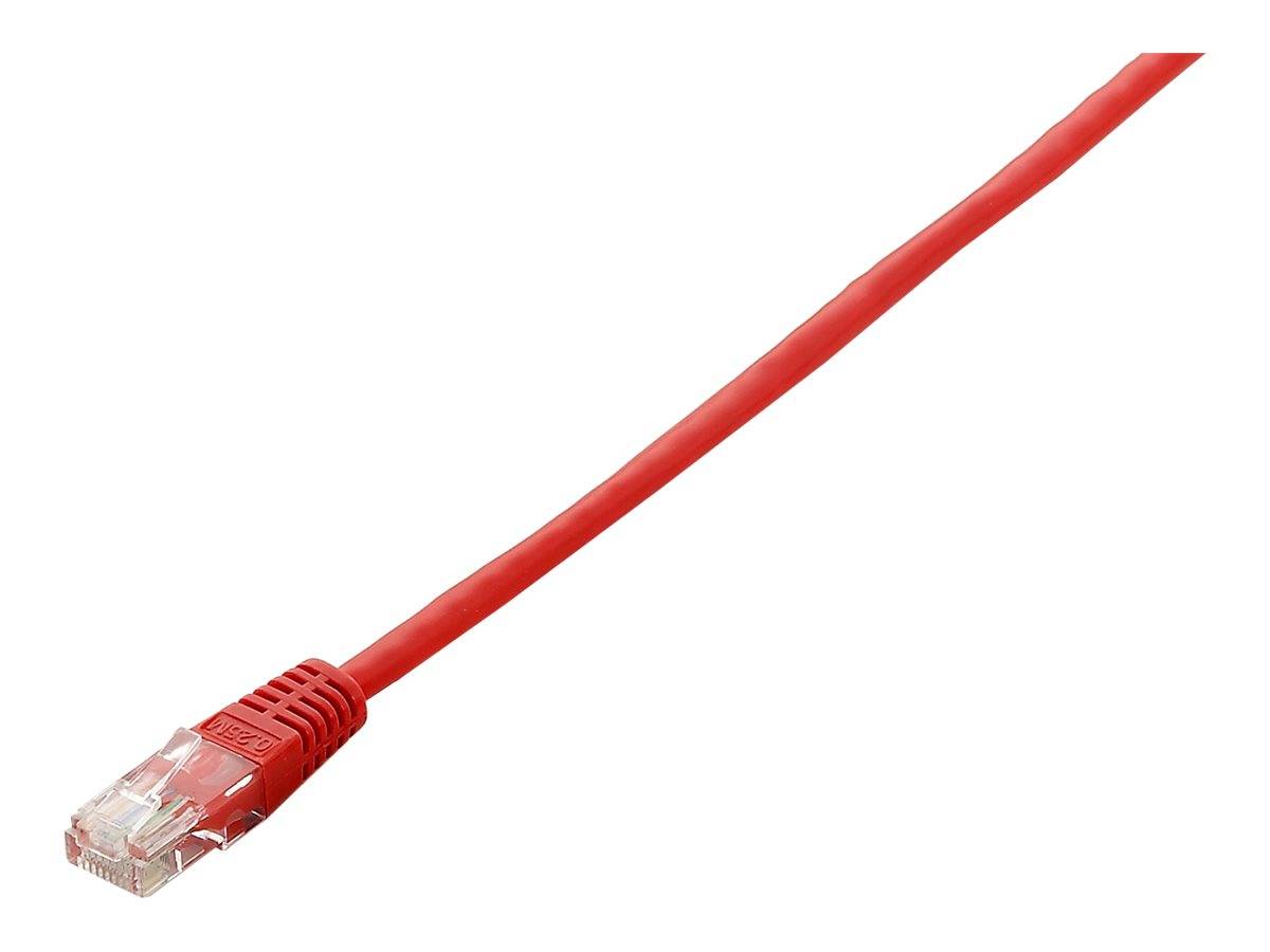 Rotes Ethernet-Kabel mit RJ45-Stecker auf weißem Hintergrund.