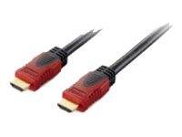 Zwei HDMI-Kabel mit roten und schwarzen Steckern auf weißem Hintergrund.