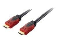 Zwei rote HDMI-Kabel mit vergoldeten Anschlüssen auf weißem Hintergrund.
