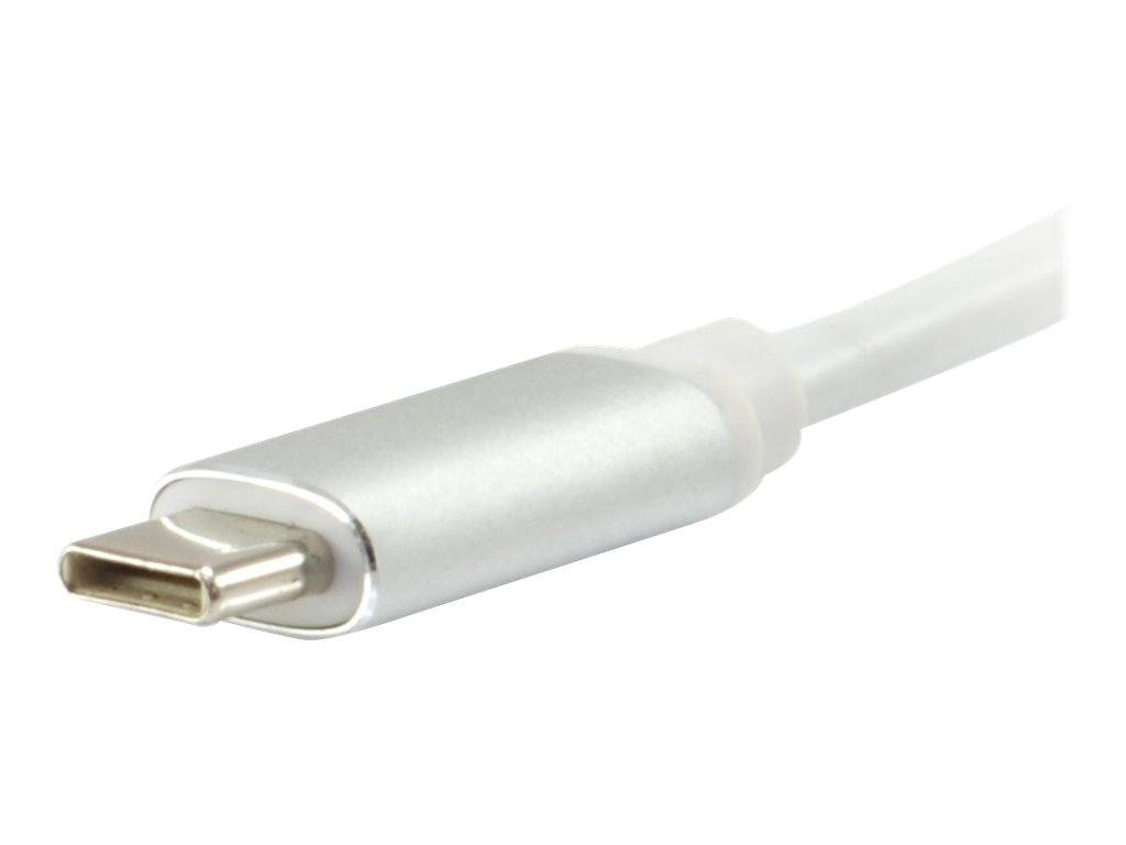 Nahaufnahme eines weißen USB-C-Ladekabelsteckers auf einfachem Hintergrund.