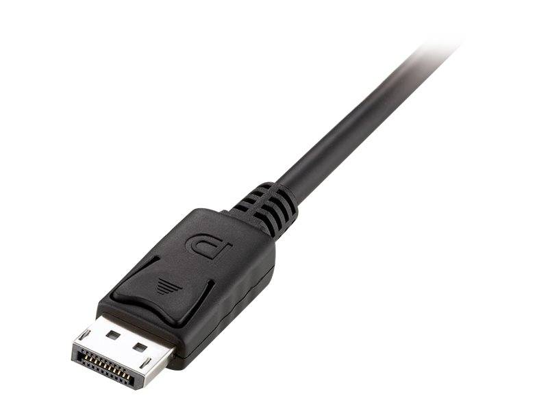 Schwarzes DisplayPort-Kabel mit einem einzelnen Anschluss auf weißem Hintergrund dargestellt.