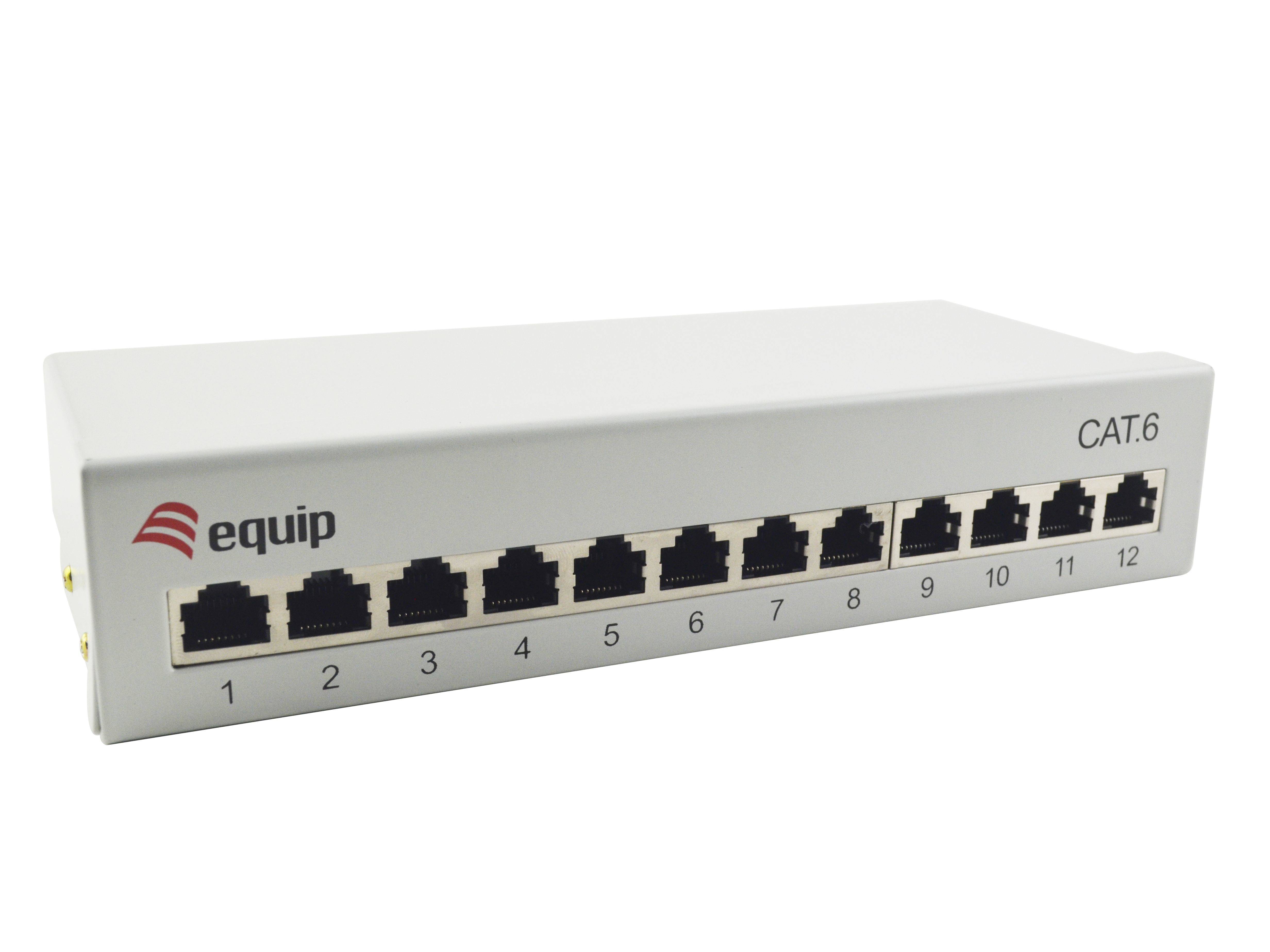 Equip 12-Port Cat.6 Desktop Patch Panel, Hellgrau, 10/100/1000Base-T(X), Gigabit Ethernet, 1000 Mbit/s, RJ-45, Cat6, Wei