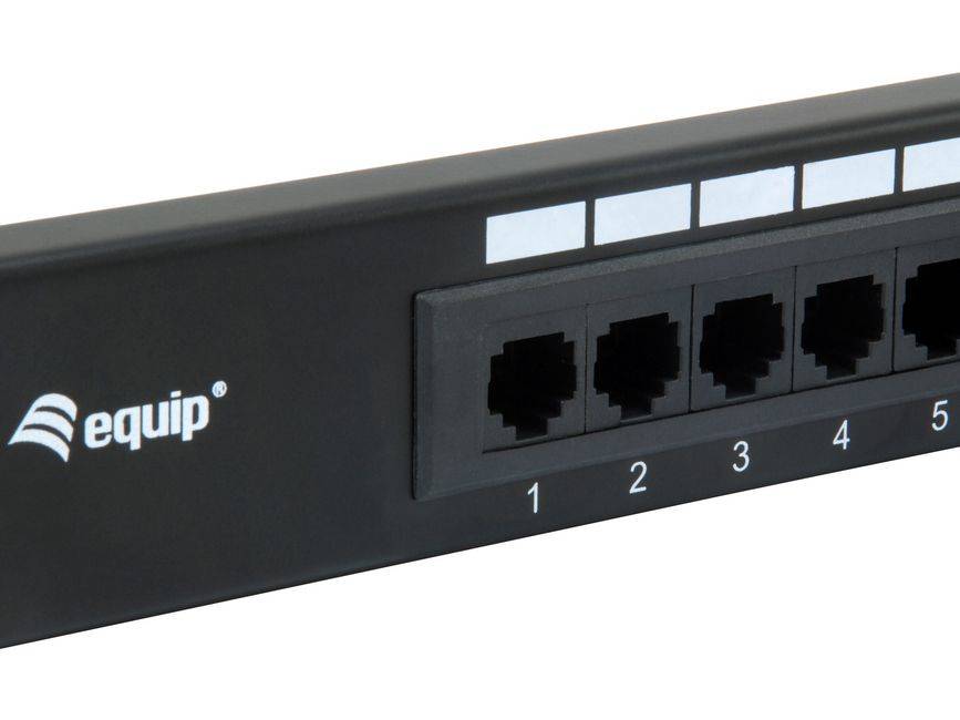 Equip 16-Port Cat.5e Ungeschirmtes Patch Panel, Black, 10/100/1000Base-T(X), Gigabit Ethernet, 1000 Mbit/s, RJ-45, Cat5e, Schwarz