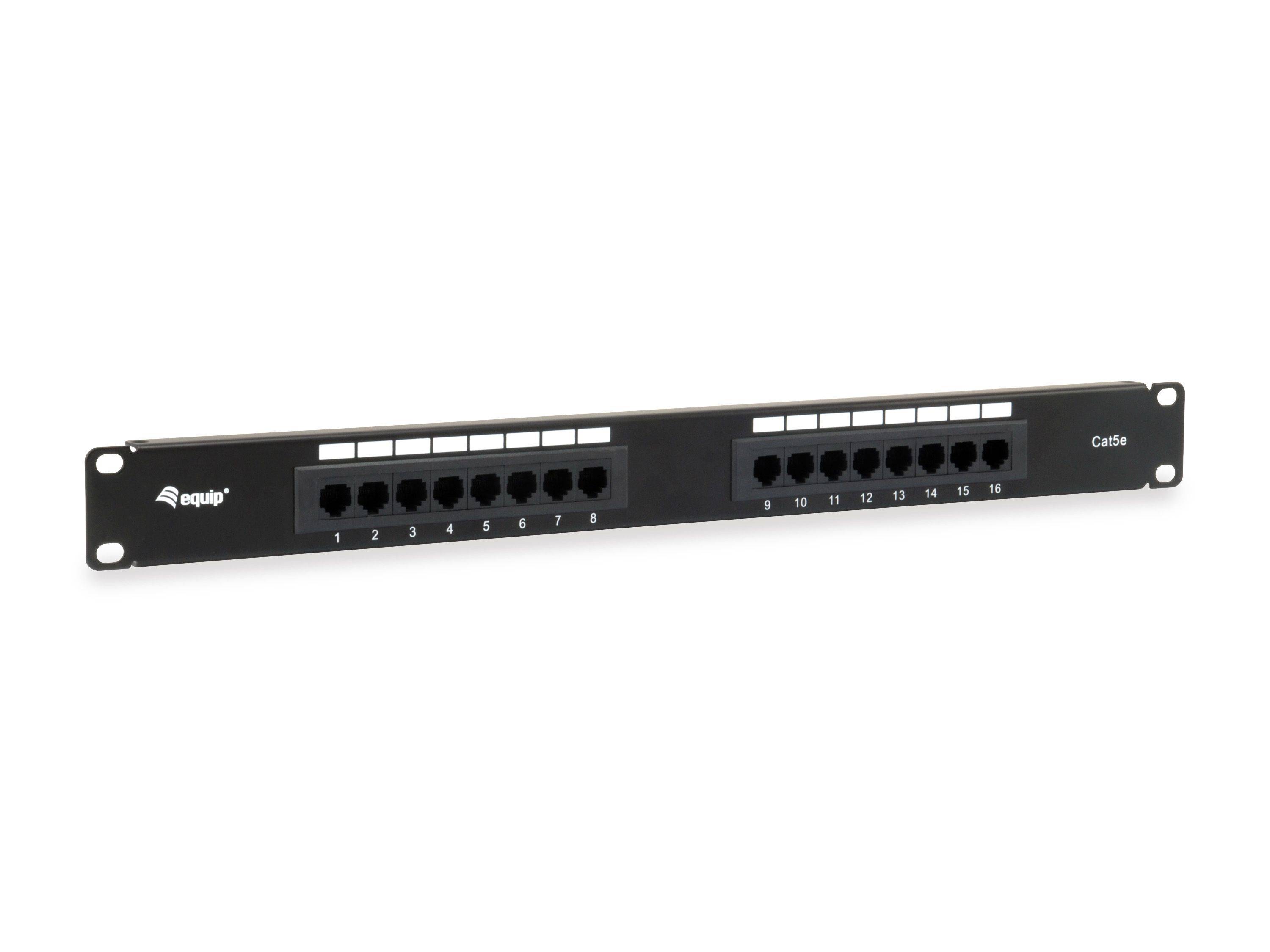 Equip 16-Port Cat.5e Ungeschirmtes Patch Panel - Black - 10/100/1000Base-T(X) - Gigabit Ethernet - 1000 Mbit/s - RJ-45 - Cat5e - Schwarz