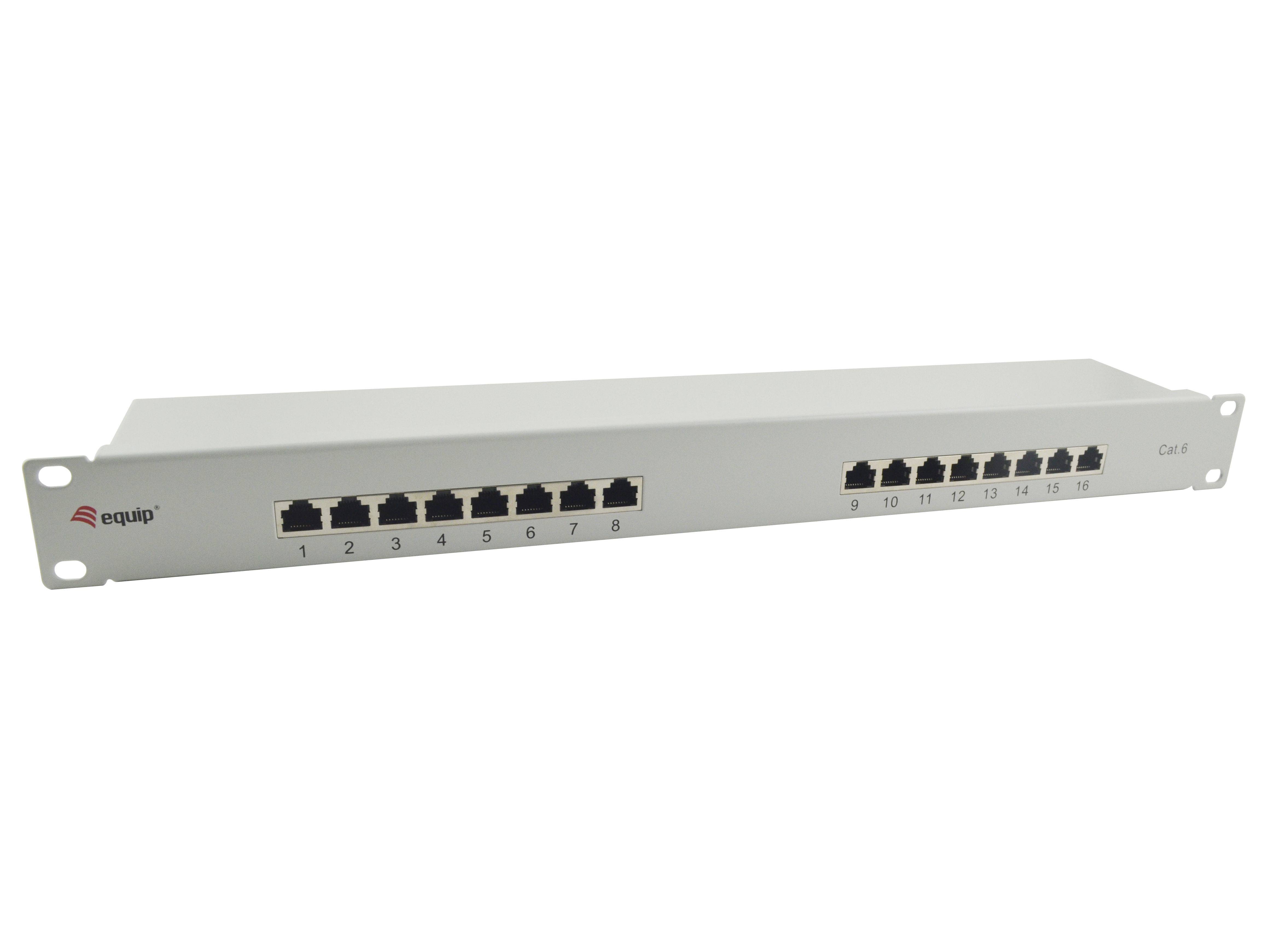 Equip 16-Port Cat.6 Ungeschirmtes Patch Panel, Hellgrau, 10/100/1000Base-T(X), Gigabit Ethernet, 1000 Mbit/s, RJ-45, Cat6, Grau