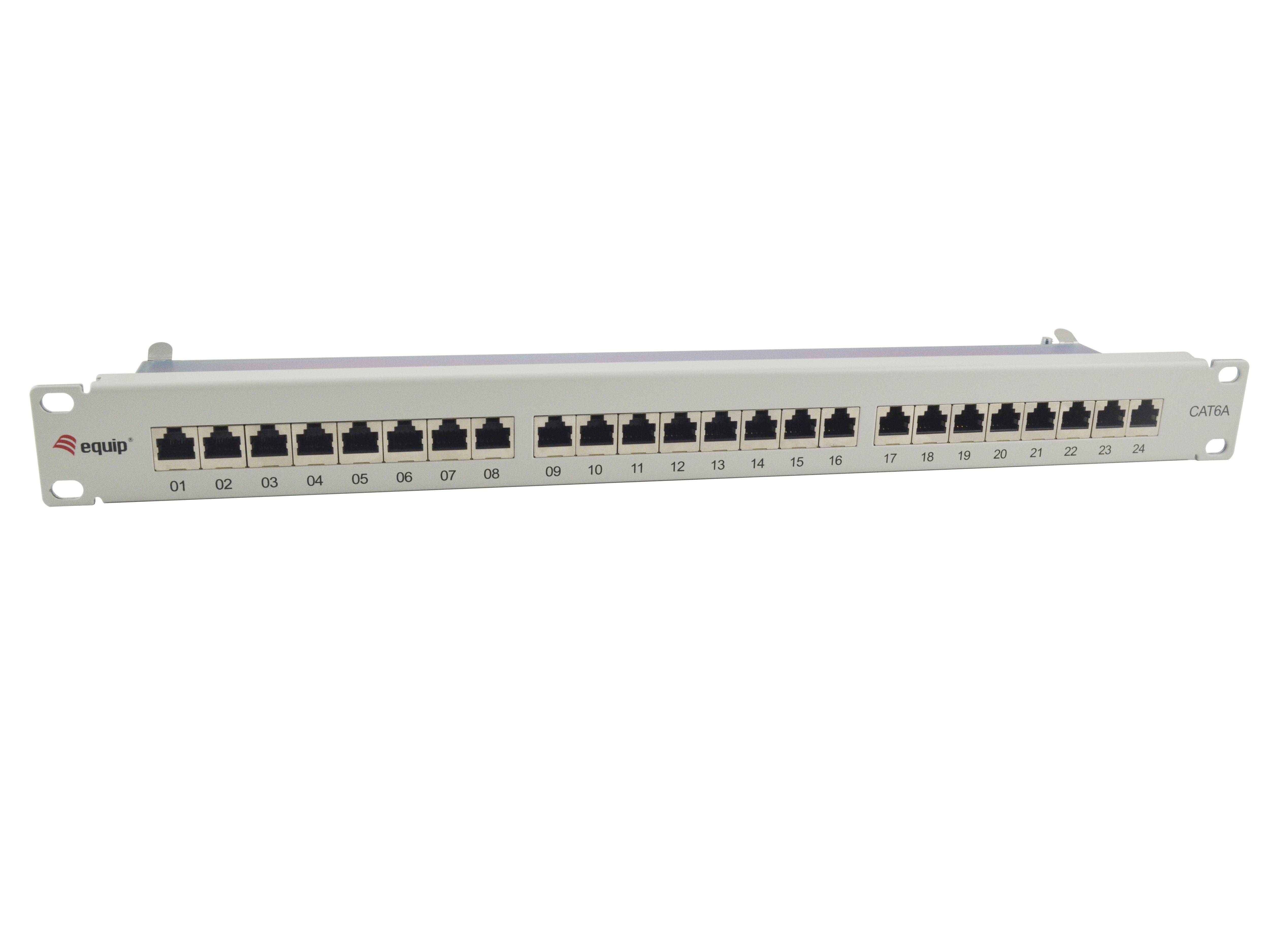 Equip 24-Port Cat.6A Geschirmtes Patch Panel, Hellgrau, 10/100/1000Base-T(X), Gigabit Ethernet, 1000 Mbit/s, RJ-45, Cat6a, Grau