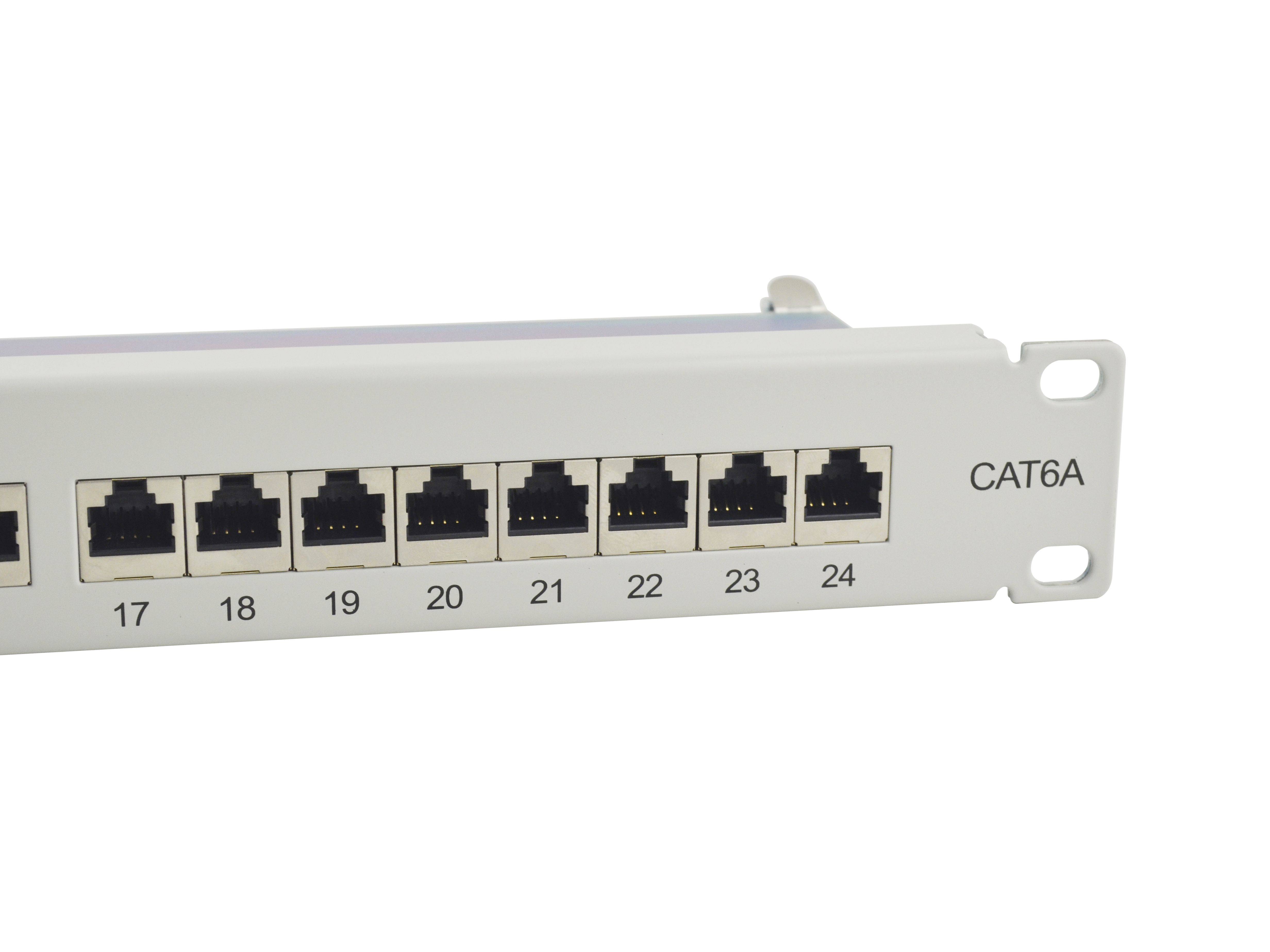 Equip 24-Port Cat.6A Geschirmtes Patch Panel, Hellgrau, 10/100/1000Base-T(X), Gigabit Ethernet, 1000 Mbit/s, RJ-45, Cat6a, Grau